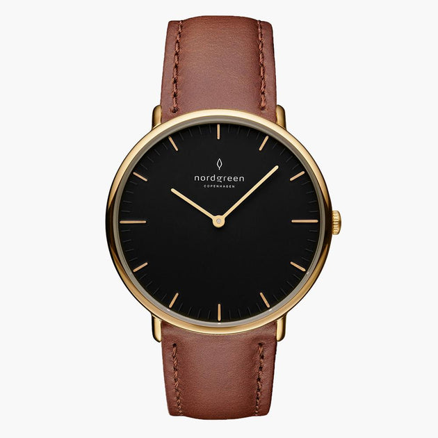 NR36GOLEBRBL NR40GOLEBRBL NR28GOLEBRBL &Native ladies leather strap watches - black dial - gold case