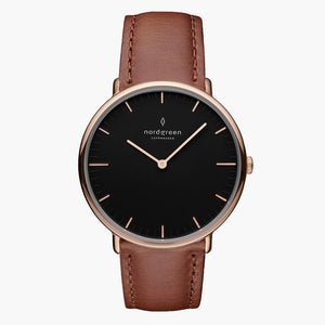 NR36RGLEBRBL NR40RGLEBRBL NR28RGLEBRBL &Native ladies leather strap watches - black dial - rose gold case
