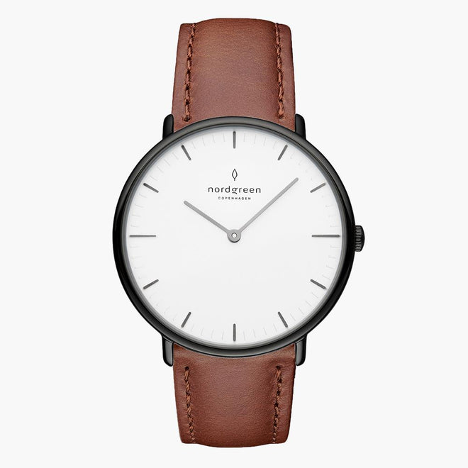 NR36GMLEBRXX NR40GMLEBRXX NR28GMLEBRXX &Native mens white face watches - white dial - brown leather strap