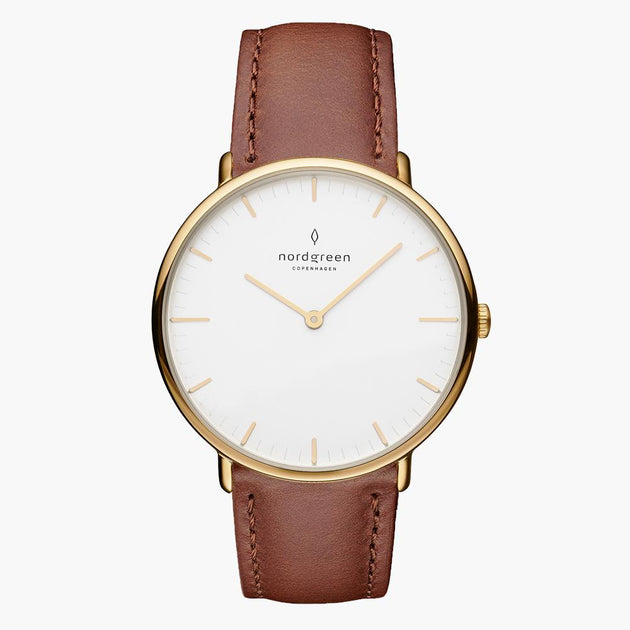 NR36GOLEBRXX NR40GOLEBRXX NR28GOLEBRXX &Native ladies leather strap watches - white dial - gold case