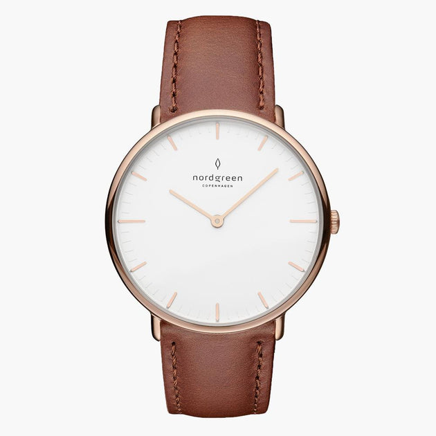 NR32RGLEBRXX NR36RGLEBRXX NR40RGLEBRXX  NR28RGLEBRXX &Native ladies leather strap watches - white dial - rose gold case