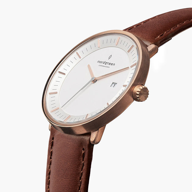 Philosopher - BUNDLE White Dial Rose Gold | Rose Gold 5-Link / Brown Leather Strap