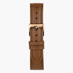 ST14PORGVEBR &Vegan brown leather watch strap - rose gold buckle - 14mm