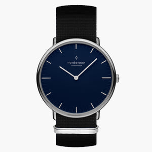 NR32SINYBLNA NR36SINYBLNA NR40SINYBLNA &Native silver watch with blue face - black nylon strap