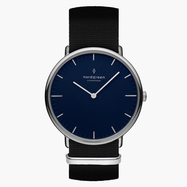 NR32SINYBLNA NR36SINYBLNA NR40SINYBLNA &Native silver watch with blue face - black nylon strap