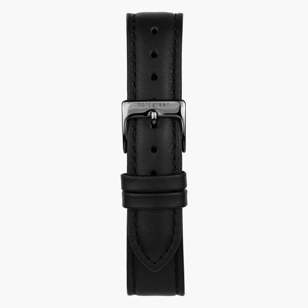 ST16POGMVEBL &Black vegan leather watch strap - gunmetal buckle - 16mm