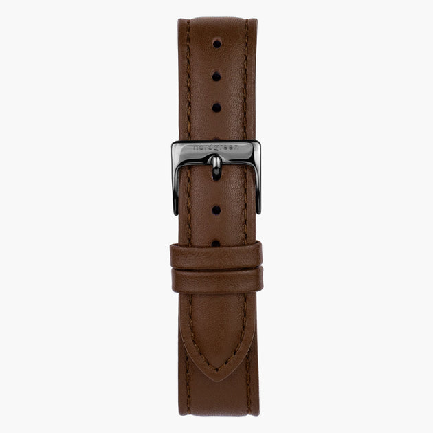 ST18POGMVEBR &Vegan brown leather watch strap - gun metal buckle - 18mm