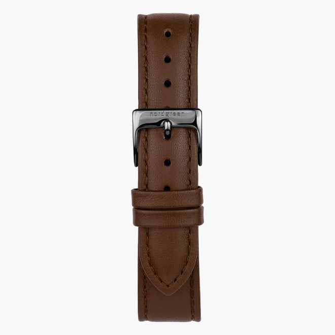 ST18BRGMLEBR &Brown leather watch strap - gunmetal buckle - 18mm
