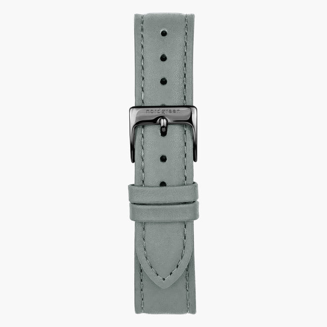 ST18BRGMLEGR &Leather watch straps in grey - gun metal buckle - 18mm