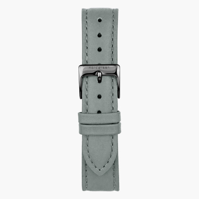 ST14POGMLEGR &Leather watch straps in grey - gun metal buckle - 14mm