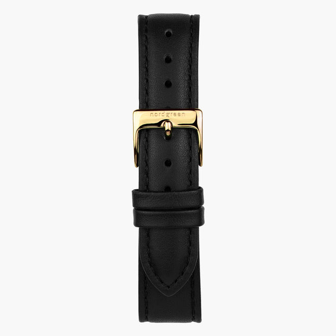 ST14POGOLEBL &Black leather watch strap - gold buckle - 14mm