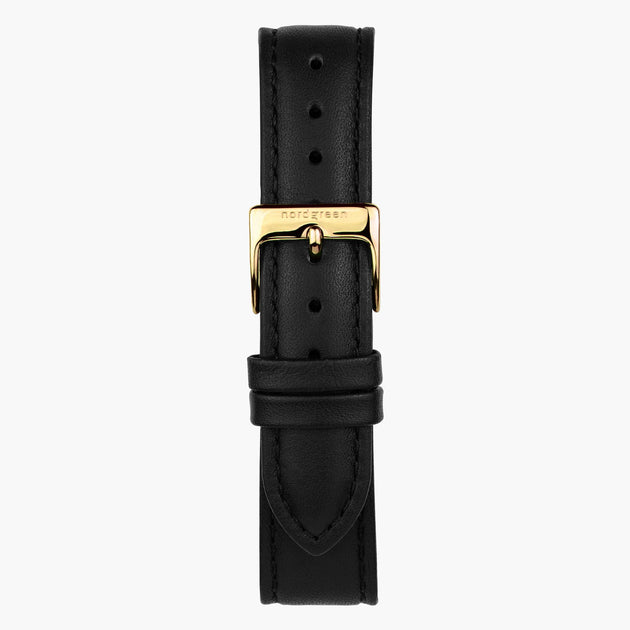 ST18POGOVEBL &18mm watch band in black vegan leather with gold buckle