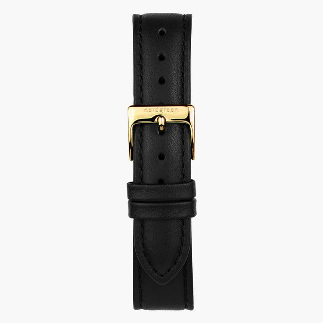 ST16BRGOLEBL &Black leather watch strap - gold buckle - 16mm