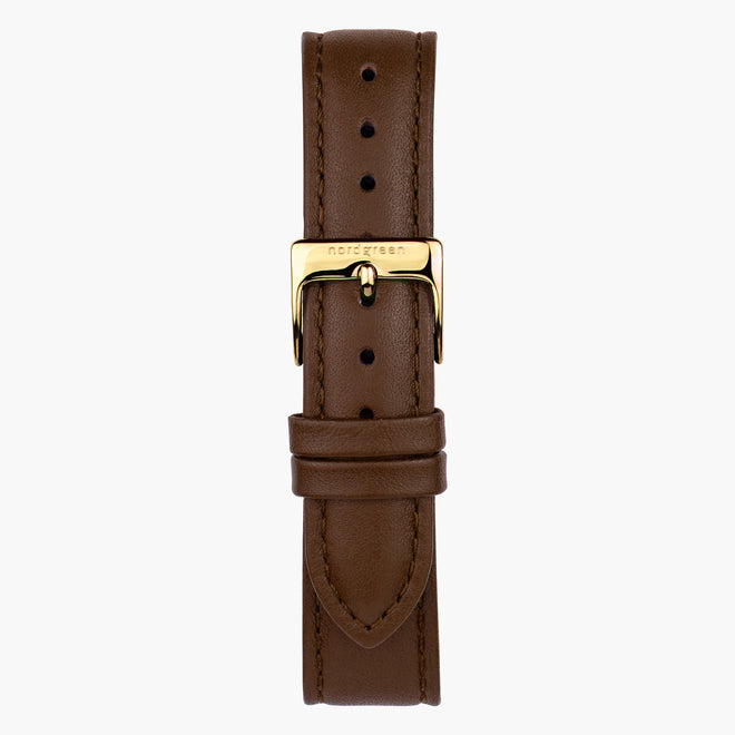ST16BRGOLEBR &Brown leather watch strap - gold buckle - 16mm