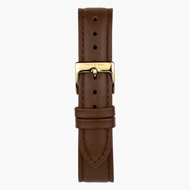 ST18POGOLEBR &Brown leather watch strap - gold buckle - 18mm