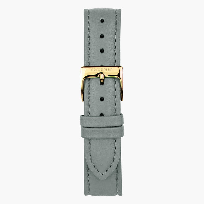 ST18POGOLEGR &Leather watch straps in grey - gold buckle - 18mm
