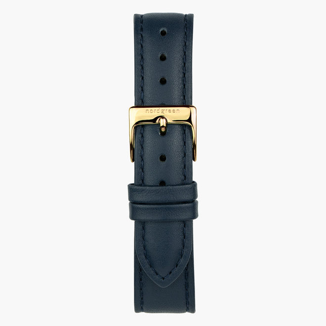 ST18POGOLENA &Blue leather watch strap - gold buckle - 18mm