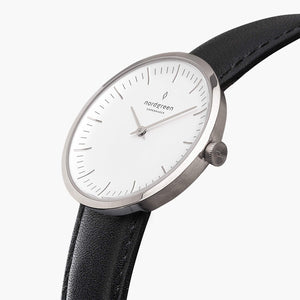 IN32SILEBLXX IN40SILEBLXX &Infinity ladies leather strap watches - white dial - silver case - black leather strap