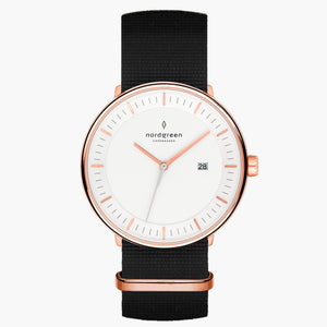 PH36RGNYBLXX PH40RGNYBLXX &Philosopher mens white face watches - rose gold case - black nylon strap