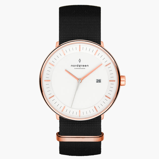 PH36RGNYBLXX PH40RGNYBLXX &Philosopher mens white face watches - rose gold case - black nylon strap
