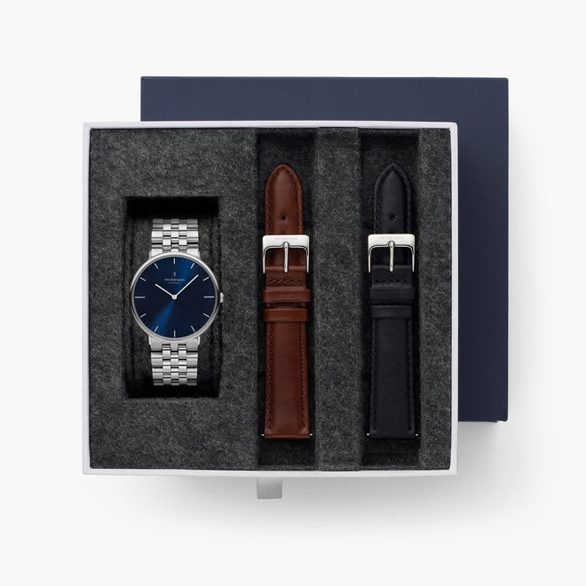 Native - BUNDLE Navy Dial | Silver 5-Link/ Brown Leather / Black Leather