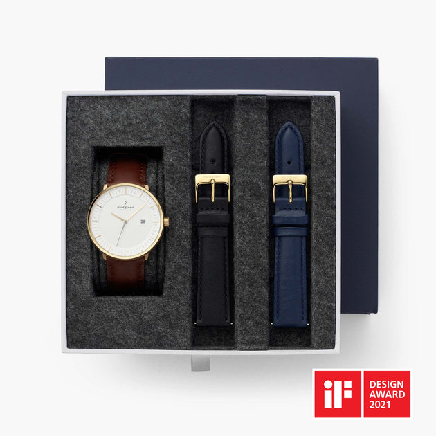 Philosopher - BUNDLE White Dial Gold | Brown / Black / Navy Straps