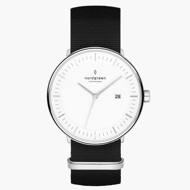 PH36SINYBLXX PH40SINYBLXX &Philosopher silver watch mens - white dial - black nylon strap