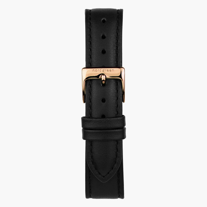 ST20PORGVEBL &Black vegan leather watch strap - rose gold buckle - 20mm