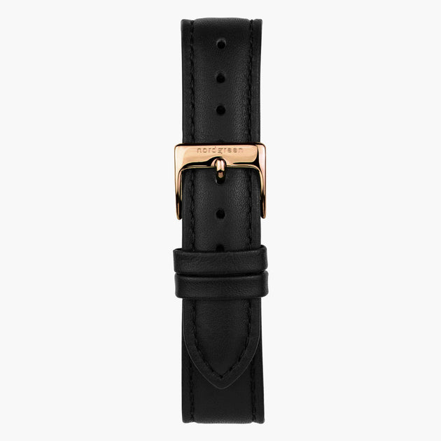 ST16PORGVEBL &Black vegan leather watch strap - rose gold buckle - 16mm