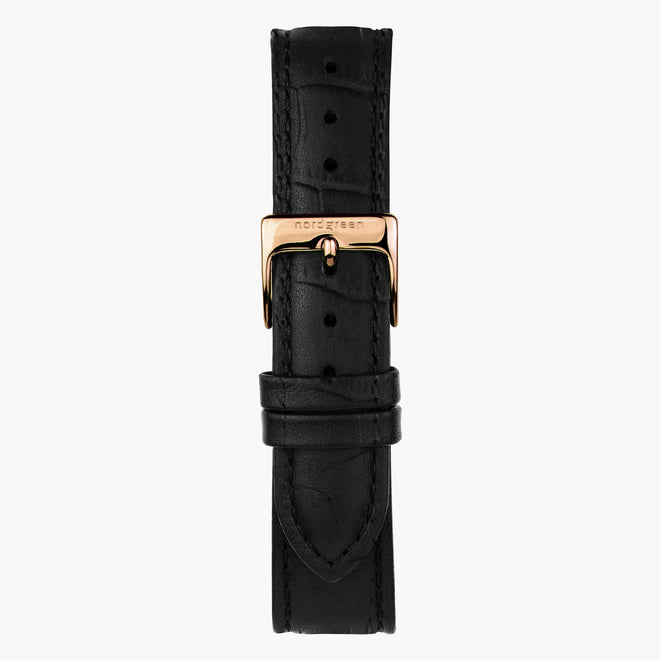ST20PORGLEBC &Black croc leather watch strap - rose gold buckle - 20mm