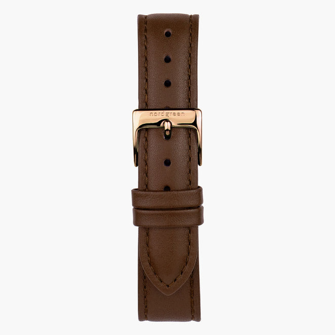 ST20PORGVEBR &Vegan brown leather watch strap - rose gold buckle - 20mm