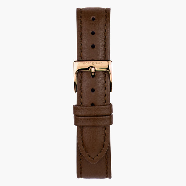 ST18PORGVEBR &Vegan brown leather watch strap - rose gold buckle - 18mm