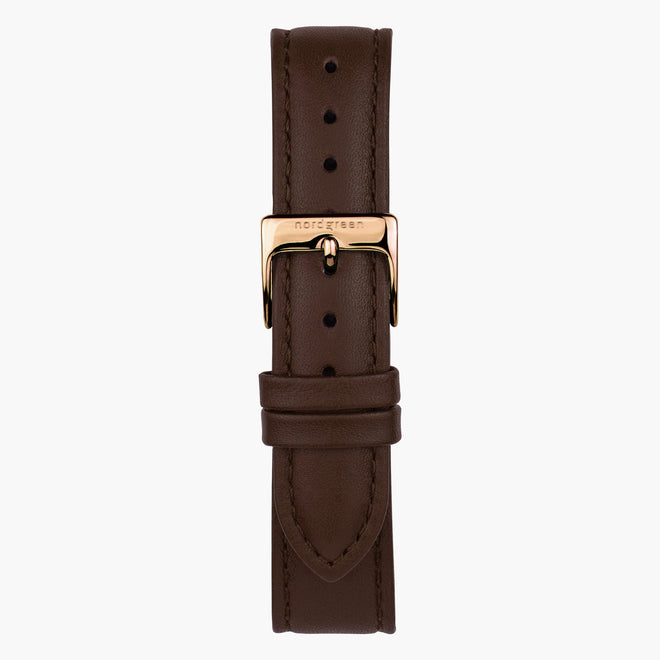 ST16PORGLEDB &Dark brown leather watch strap - rose gold buckle - 16mm