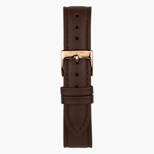 ST14PORGLEDB &Dark brown leather watch strap - rose gold buckle - 14mm