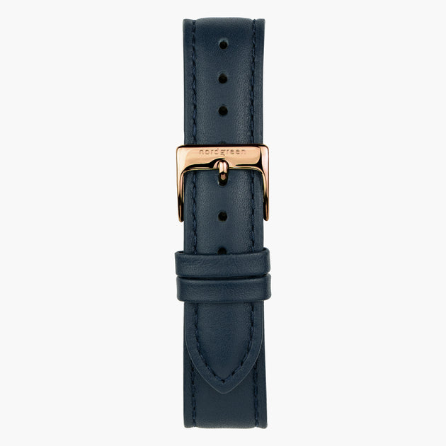 ST20PORGLENA &Blue leather watch strap - rose gold buckle - 20mm