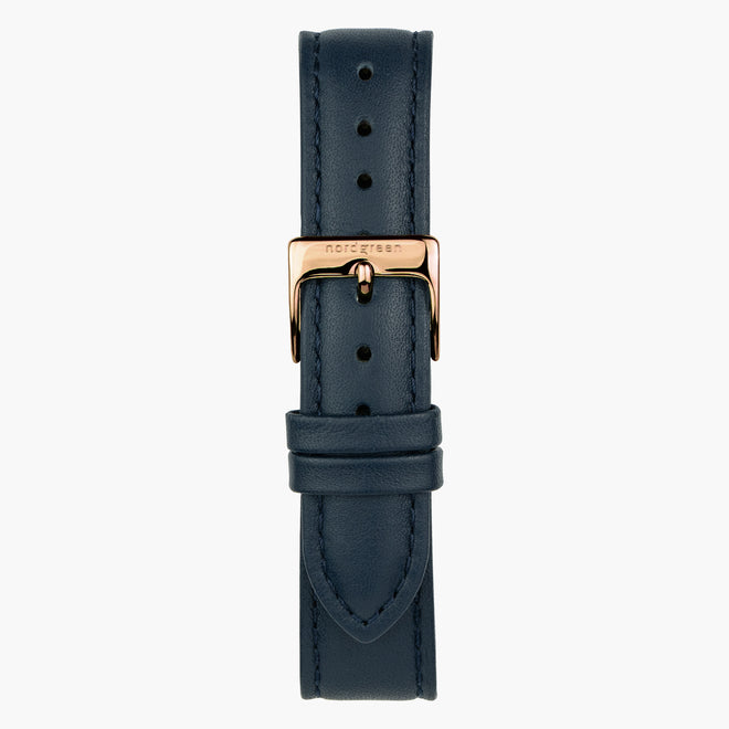 ST18PORGLENA &Blue leather watch strap - rose gold buckle - 18mm