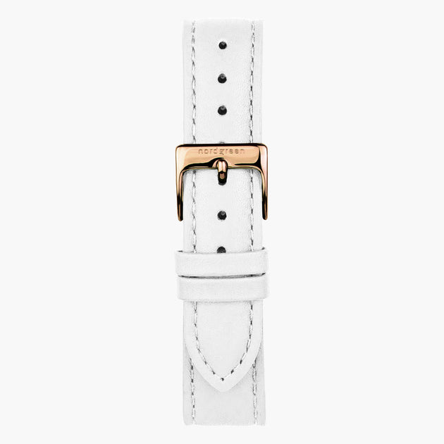 ST18PORGLEWH &Leather watch straps in white - rose gold buckle - 18mm