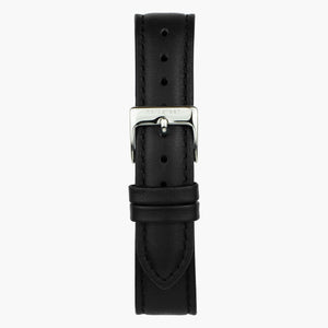 ST16POSIVEBL &Vegan black leather watch strap - silver buckle - 16mm