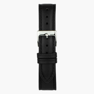 ST20POSILEBL &Black leather watch strap - silver buckle - 20mm