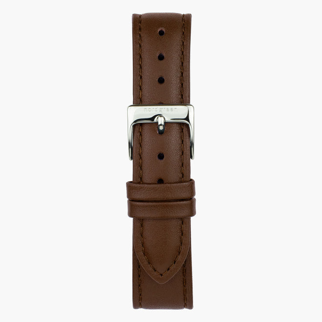ST18POSILEBR &Brown leather watch strap - silver buckle - 18mm