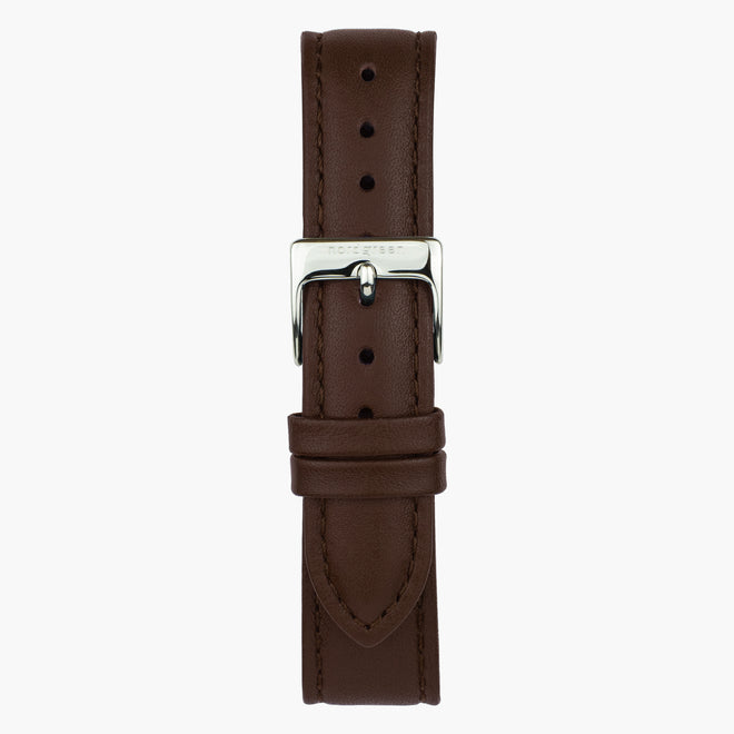 ST16POSILEDB &Dark brown leather watch strap - silver buckle - 16mm