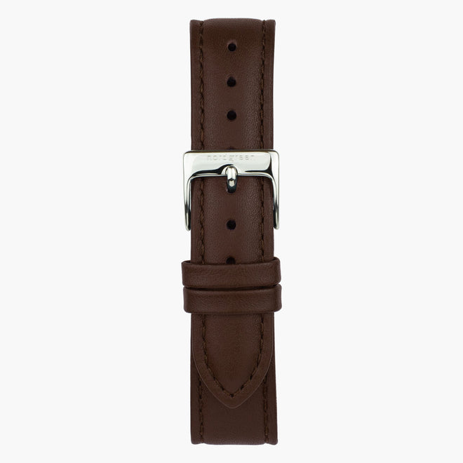 ST14POSILEDB &Dark brown leather watch strap - silver buckle - 14mm