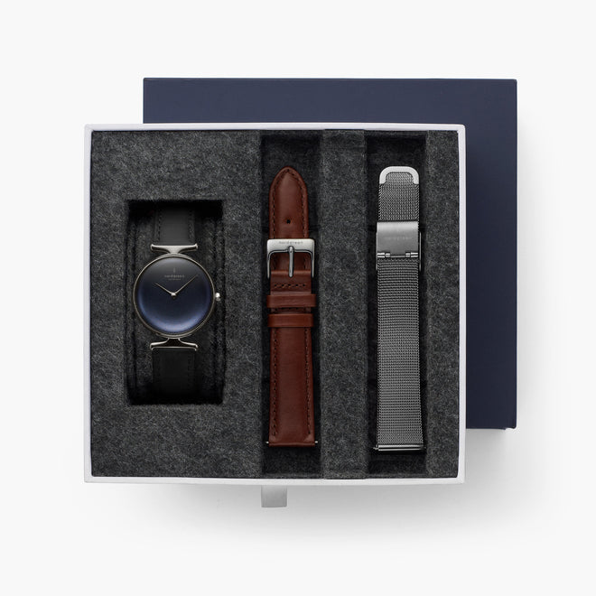 Unika - BUNDLE Rainbow Black Dial Gun Metal | Black Leather / Brown Leather / Mesh
