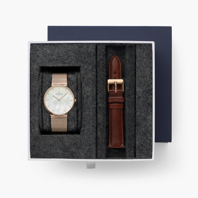 Native - BUNDLE Mother of Pearl Dial Rose Gold | Mesh / Brown Leather