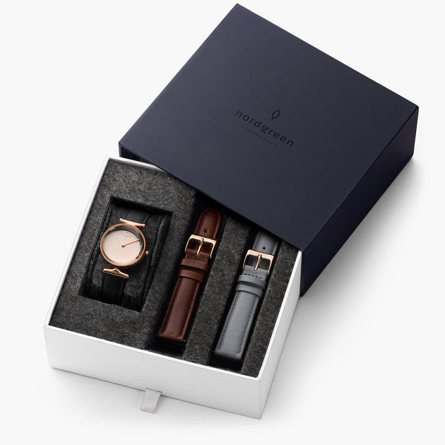 Unika - BUNDLE Polished Metal Dial Rose Gold | Black Leather / Brown Leather / Grey Leather