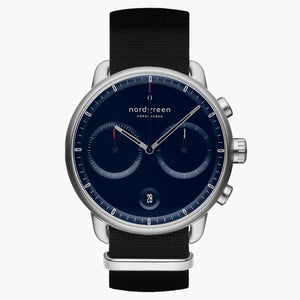 PI42SINYBLNA &Pioneer silver watch mens - navy blue dial - black nylon strap