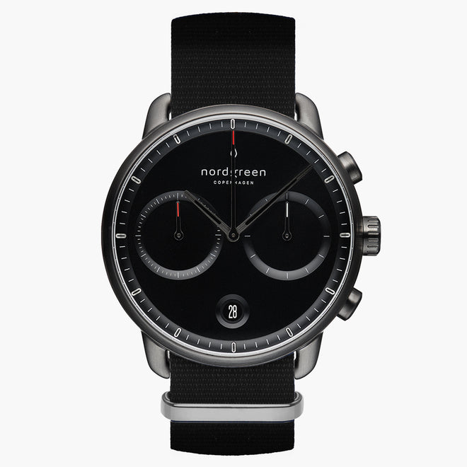 PI42GMNYBLBL  &Pioneer gunmetal watch - black dial - black nylon strap